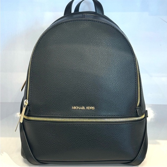 Michael Kors Rhea Medium Pebbled Leather Backpack Black - Picture 4 of 8